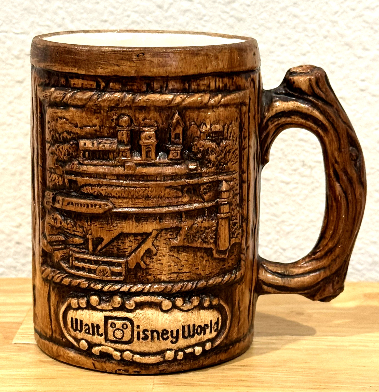 Vtg Rare 1971 Walt Disney World Treasure Craft Monorail Faux Wood Souvenir Mug Vtg Rare 1971 Walt Disney World Treasure Craft Monorail Faux Wood Souvenir Mug