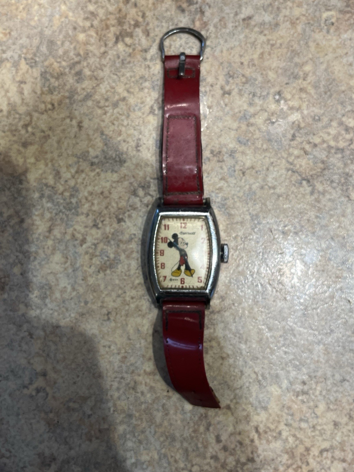 VTG 1940s Ingersoll US Time Mickey Mouse Watch FOR PARTS REPAIR Runs