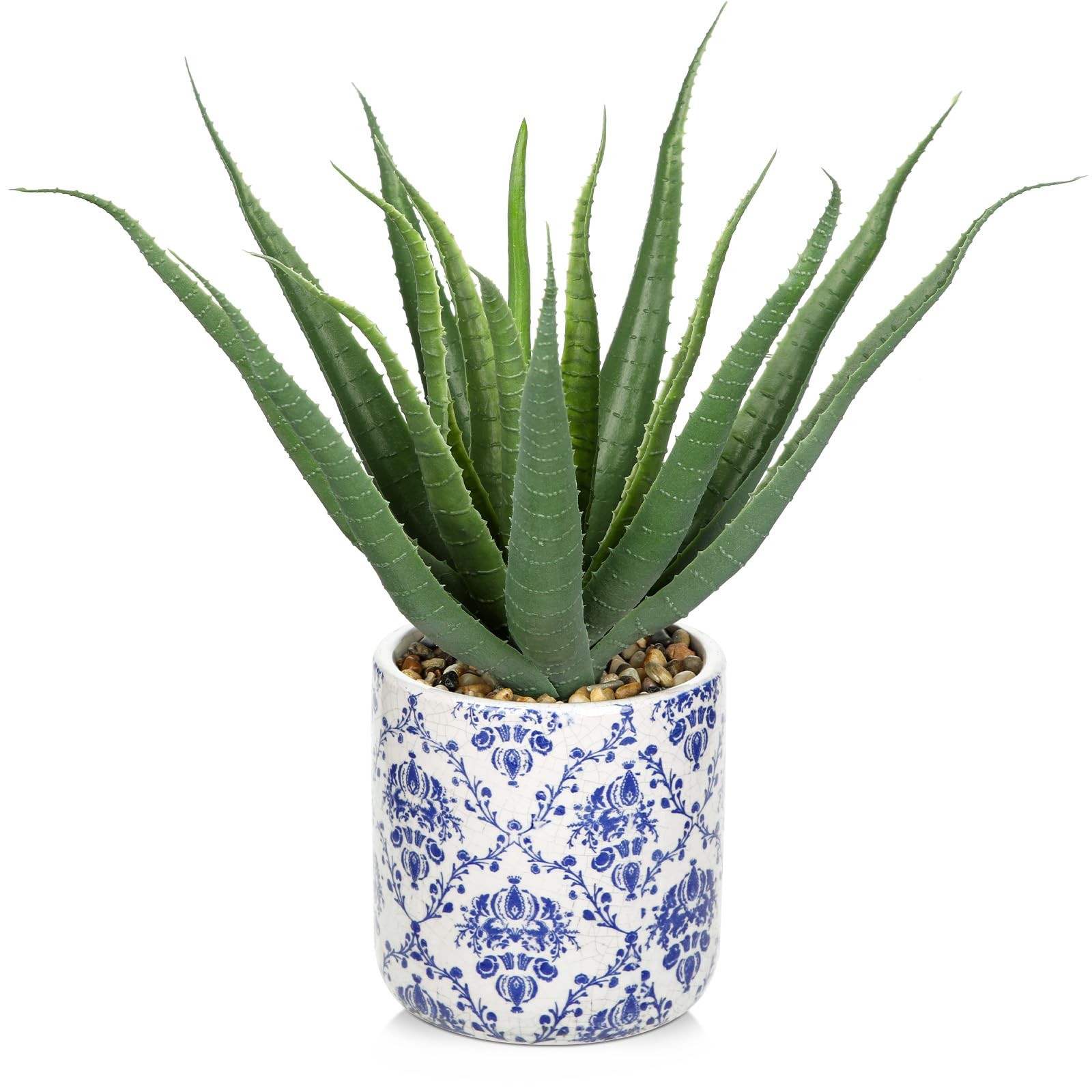 Briful Agave Plants Artificial Succulents Fake Plant In Blue Vase, 9\'\' Tall