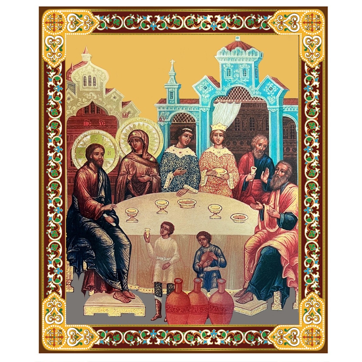 Wedding at Cana Icon Wooden Gold Foil Christian Orthodox Catholic Religious Art