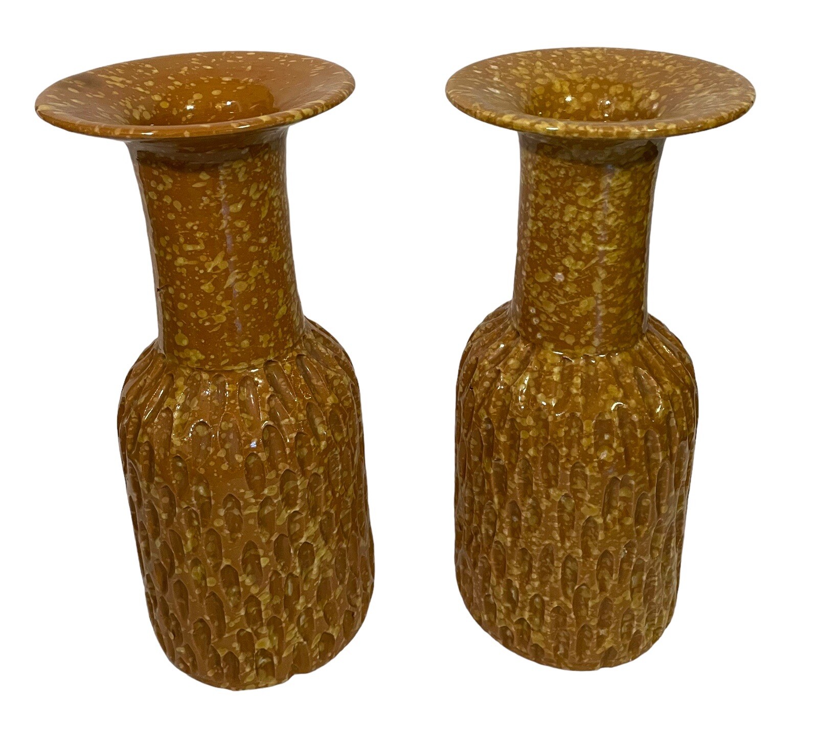 VTG Fratelli Fanciullacci MCM Yellow Textured Vases SET of 2 Italy 10 1/4