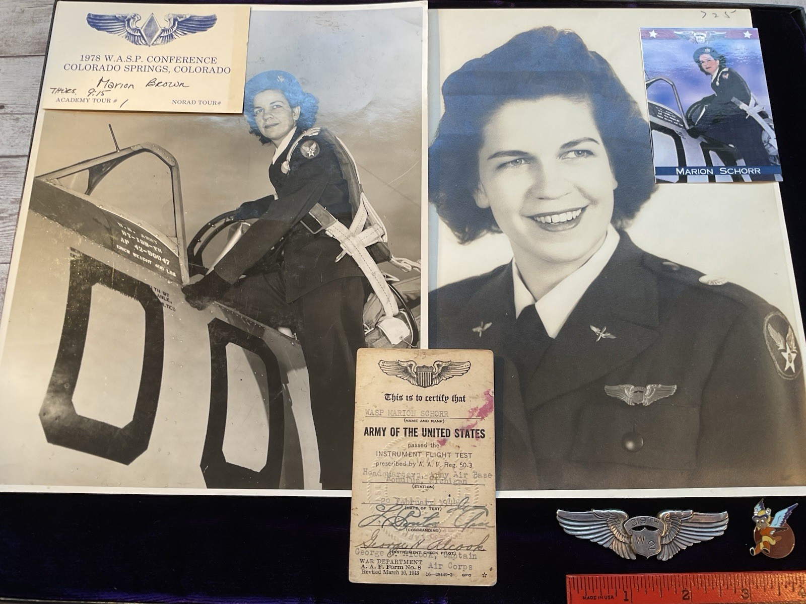 ORIGINAL WWII ULTRA RARE WASP WOMAN PILOT GROUPING W/ W2 CLASS STERLING WINGS