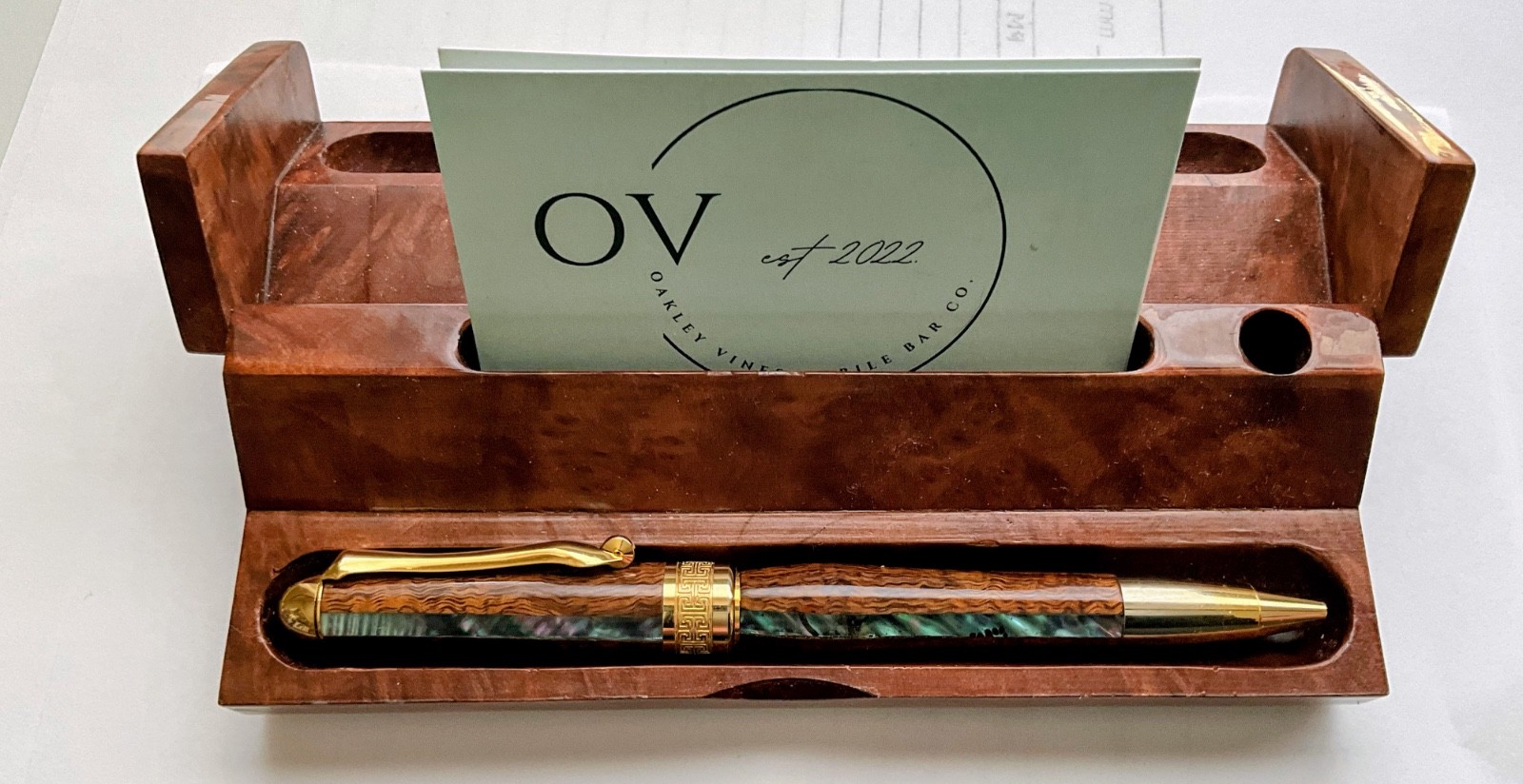 Vintage Hawaii Koa wood & Inlay Pen With Card Case. Hand Made, One Of A Kind. Vintage Hawaii Koa wood & Inlay Pen With Card Case. Hand Made, One Of A Kind.