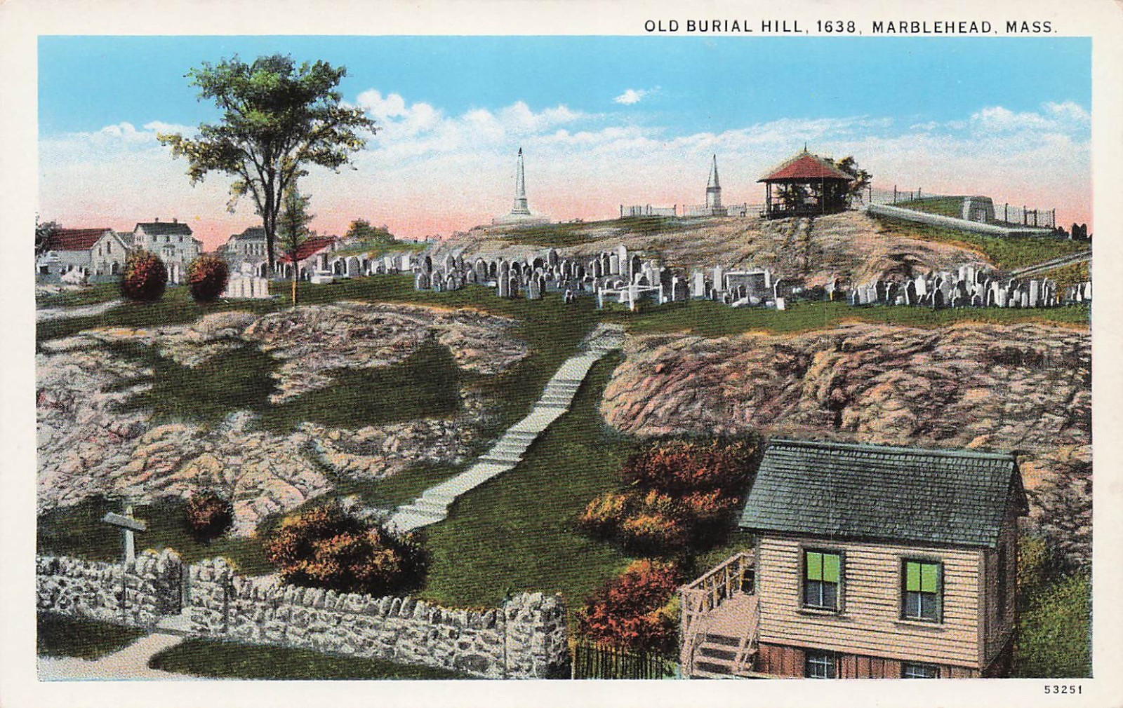Old Burial Hill in Marblehead, Massachusetts Salem Witch Trials Vtg Postcard I41