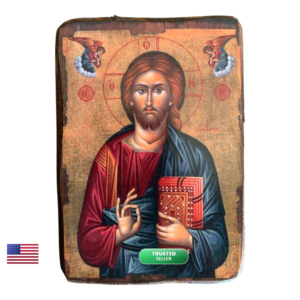 Iconsgr Wooden Greek Christian Orthodox Wood Icon of Jesus Christ A0