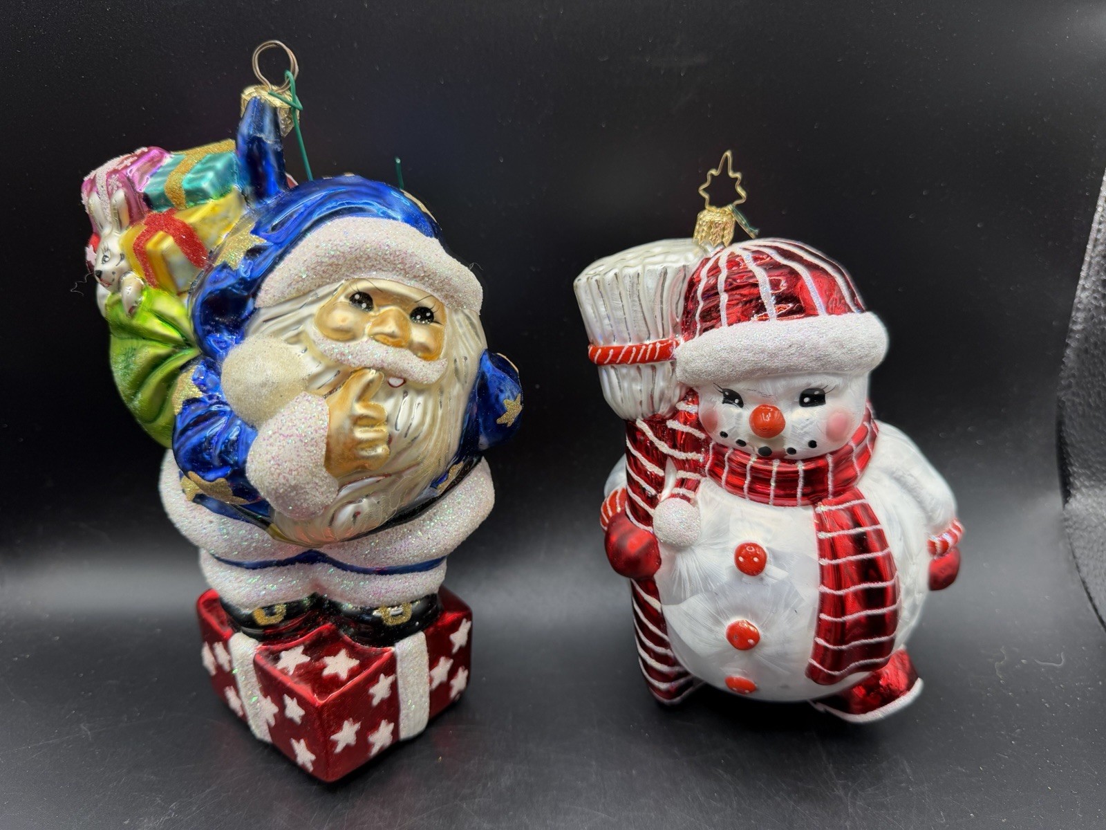 Christopher Radko Glass Christmas Ornaments Santa Snowman Set In Box 