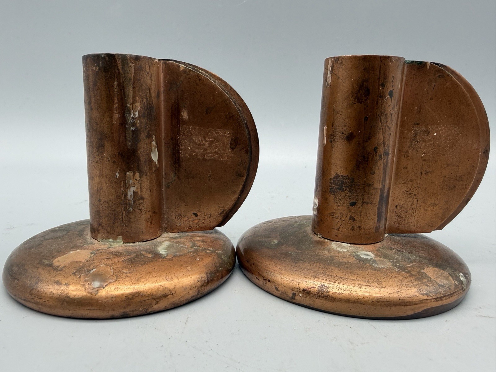 Rare Albert Reimann Art Deco Copper Candlesticks Pair Ca 1930 Vintage Modernist