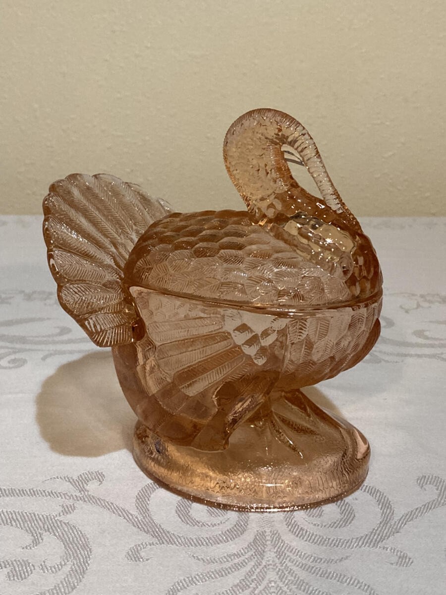 Pink Turkey Shaped Glass Candy Trinket Dish