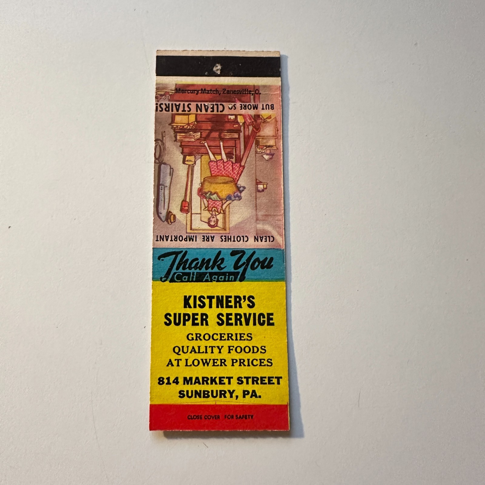 Kistner's Super Service Groceries Sunbury PA Vintage Matchbook Cover 5MB126-3-6