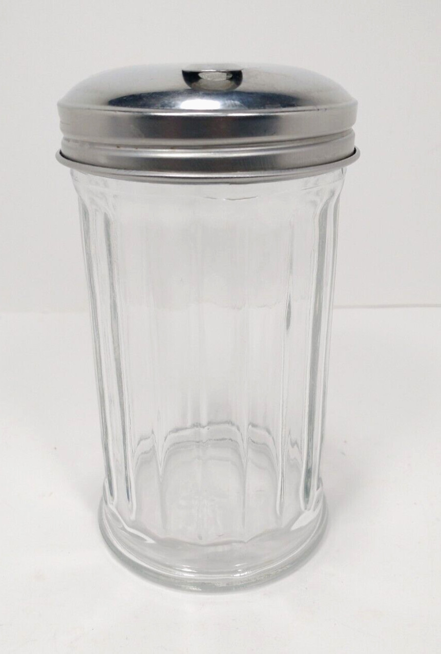 Vintage Gemco Sugar Dispenser Ribbed Glass Diner Stainless Metal Flip Lid USA