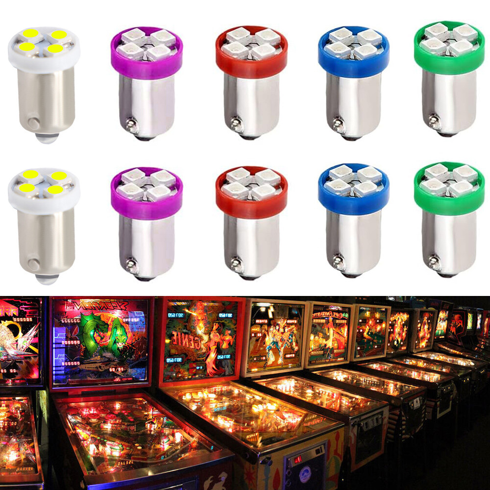 100X Pinball 6.3 Volt LED 5 Colors Replacement Bulbs #44 #47 Bayonet Base BA9S