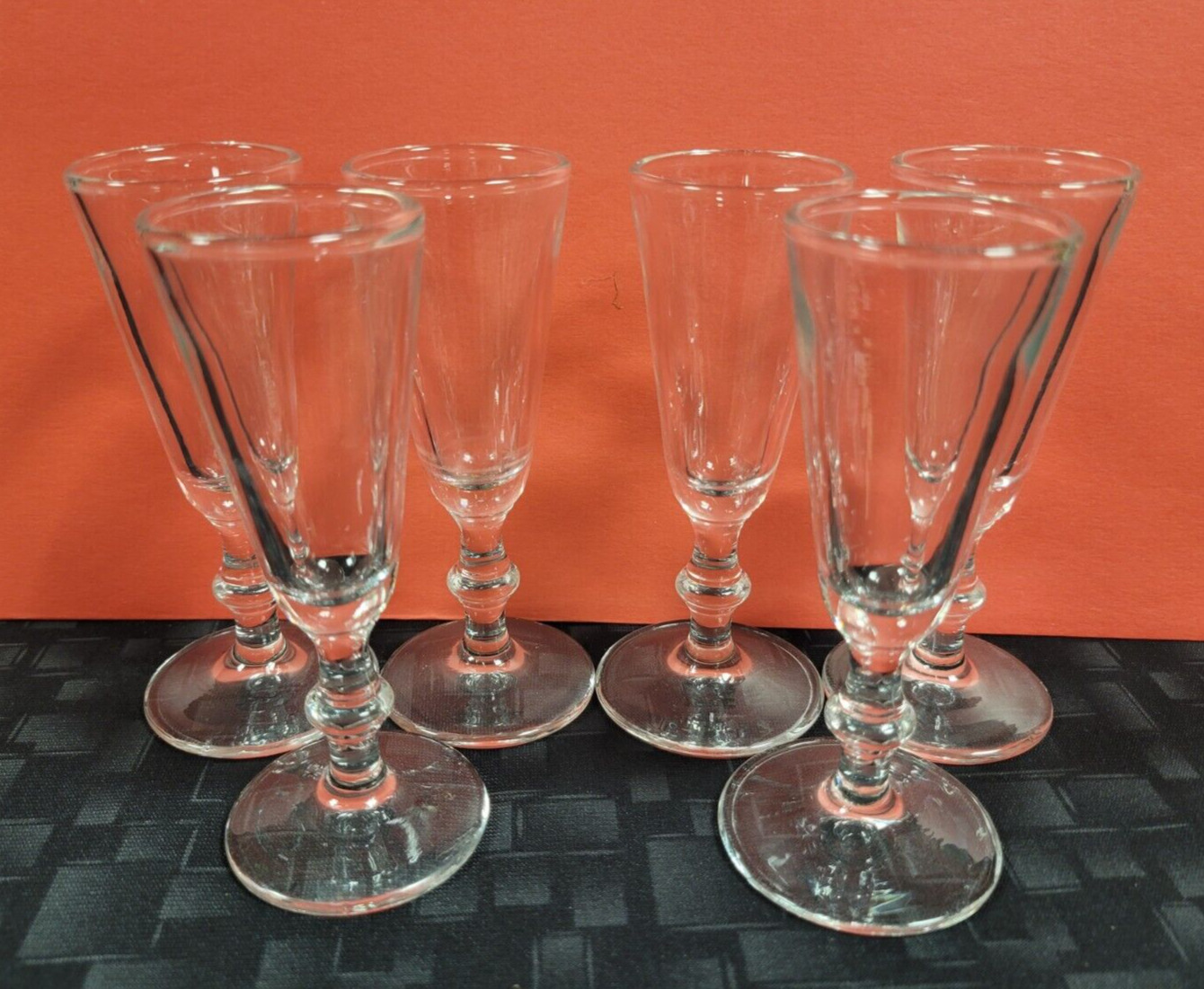Set of 6 Elegant Stemmed Cordial/Shot Glasses, 4 inches tall, Great condition