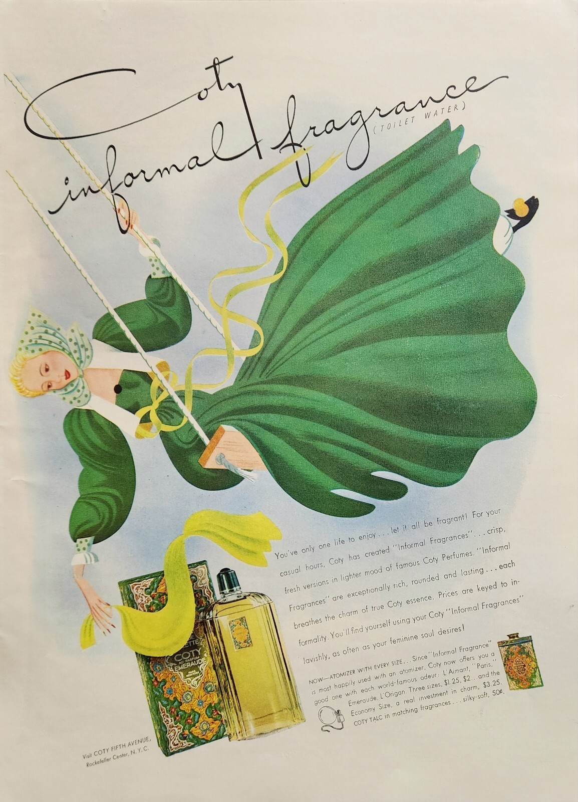 1941 Coty Perfume Emeraude Print Ad Vintage Ephemera Wall Art Decor