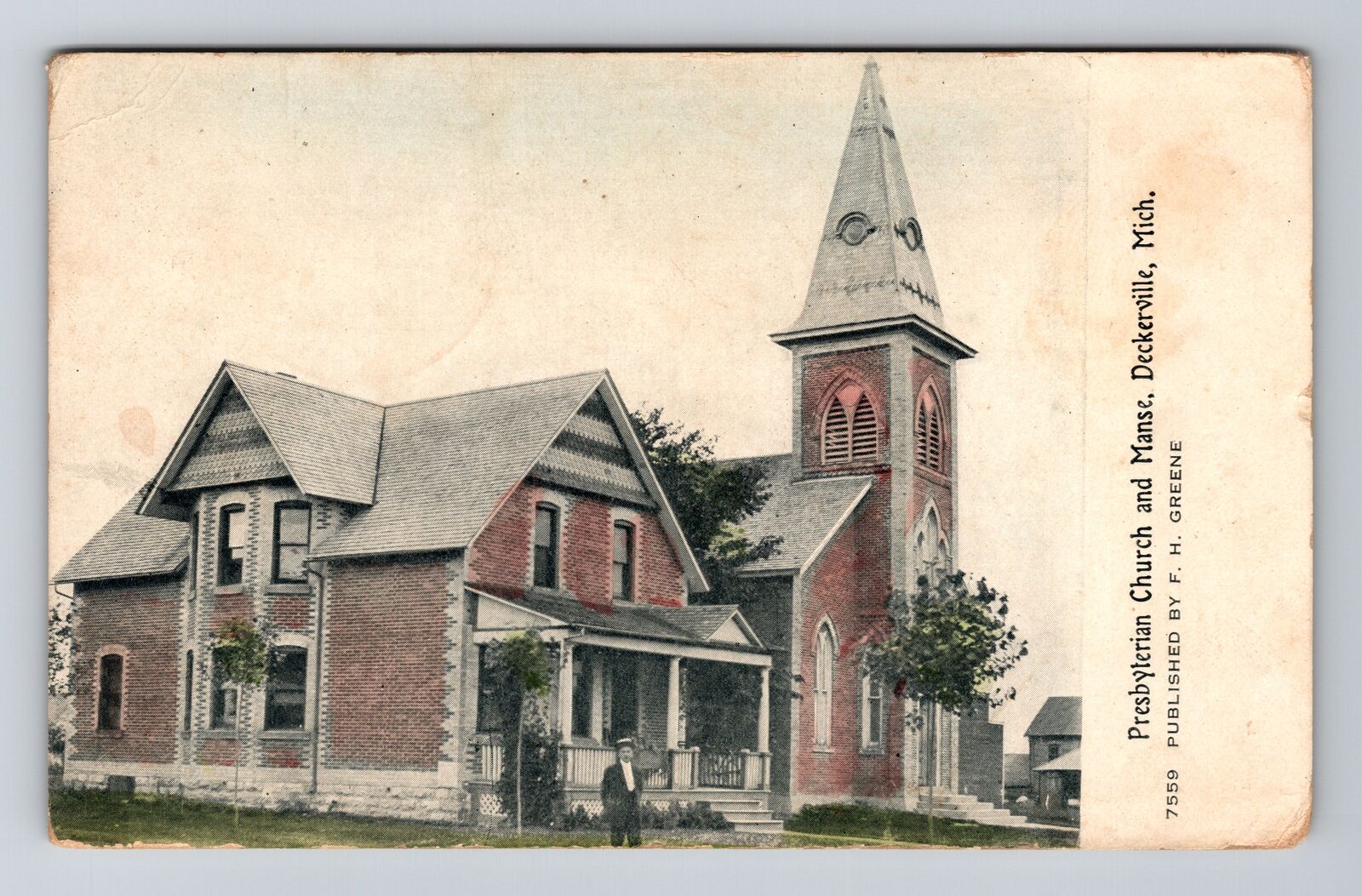 Deckerville MI-Michigan, Presbyterian Church & Manse, Vintage c1911 Postcard