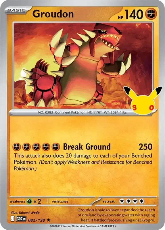 Pokemon 30th Celebrations Groudon Holo 082/128 140 CP TCG English 2026 Pokemon 30th Celebrations Groudon Holo 082/128 140 CP TCG English 2026