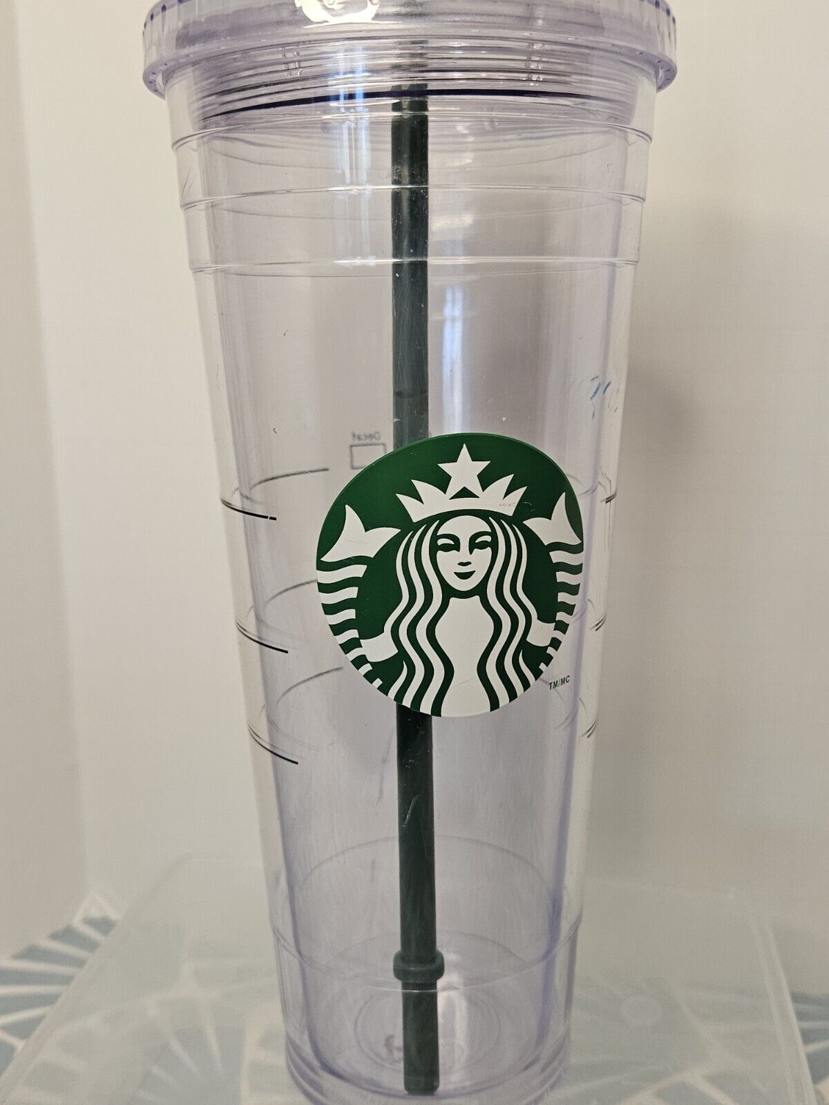 2009 Starbucks 24 oz Clear Tumbler Double Wall Acrylic Cold Cup With Lid