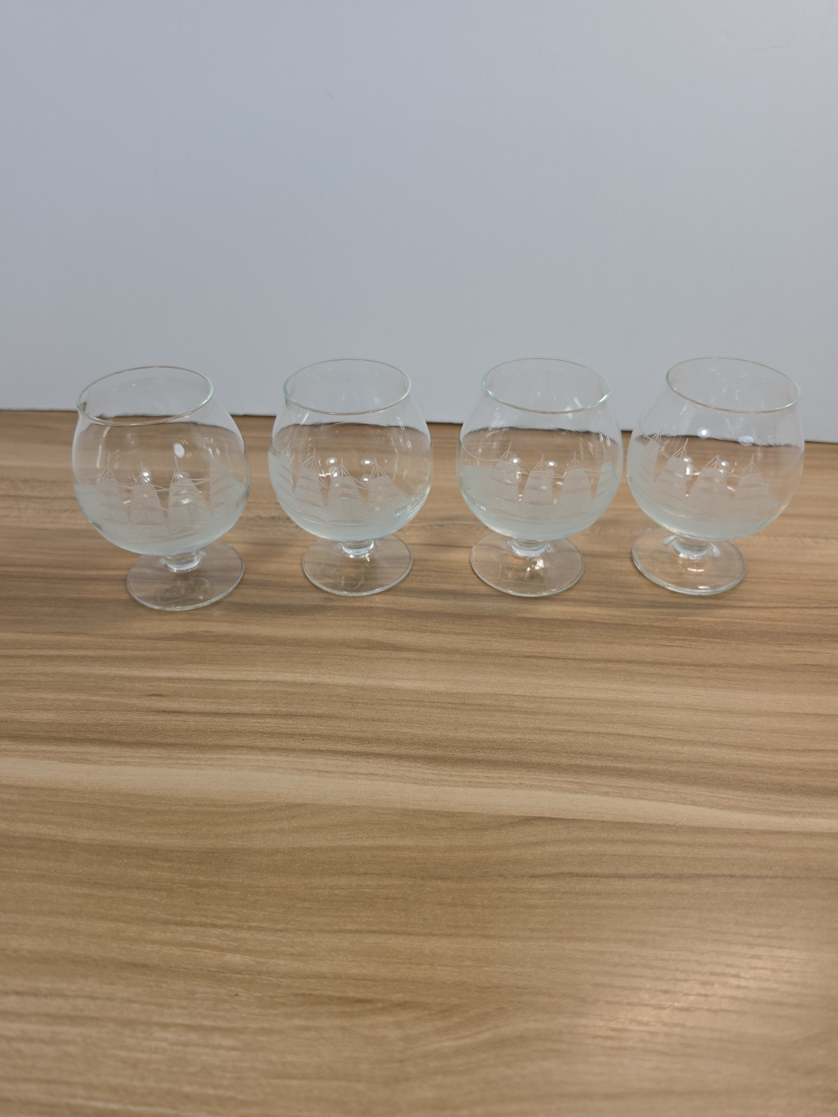4 Vintage Brandy Snifter  Glasses The Clipper Ship by Toscany Etched 3.5