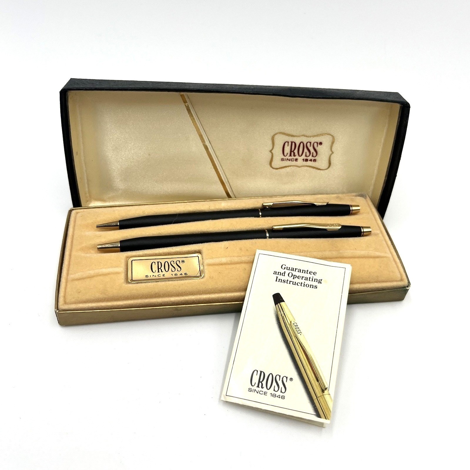 Vintage Cross Century Pen and Pencil Set Black Matte with Gold Trim WORKING