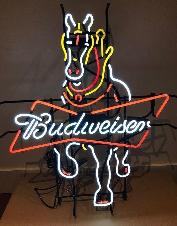 US STOCK Clydesdale Horse Beer Bowtie Neon Sign Lamp Light Glass Handmade 24\