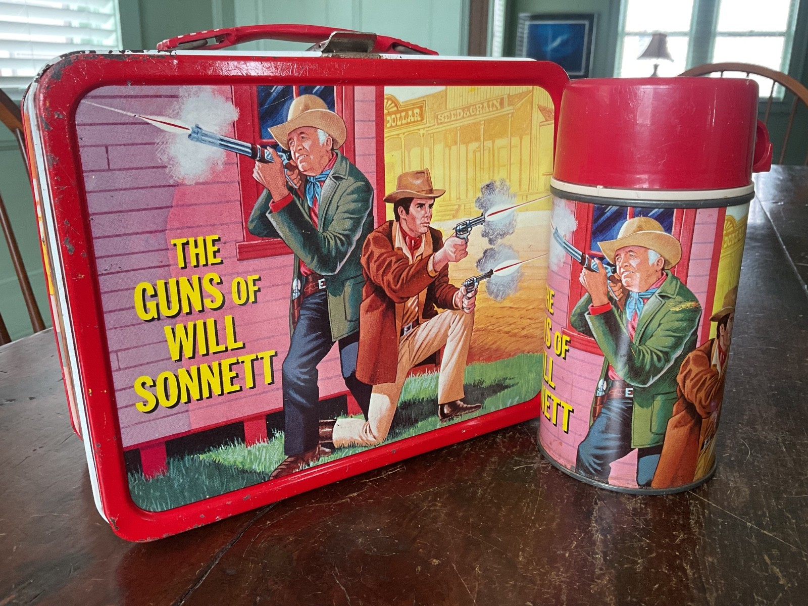 VINTAGE THE GUNS OF WILL SONNETT LUNCHBOX AND THERMOS