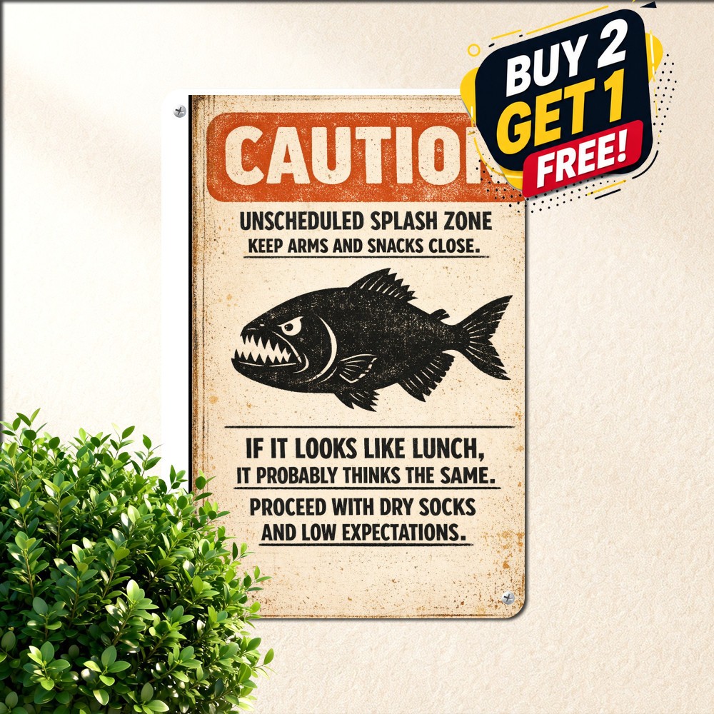 Funny Shark Warning Tin Sign Retro Beach House Wall Decor 8x12