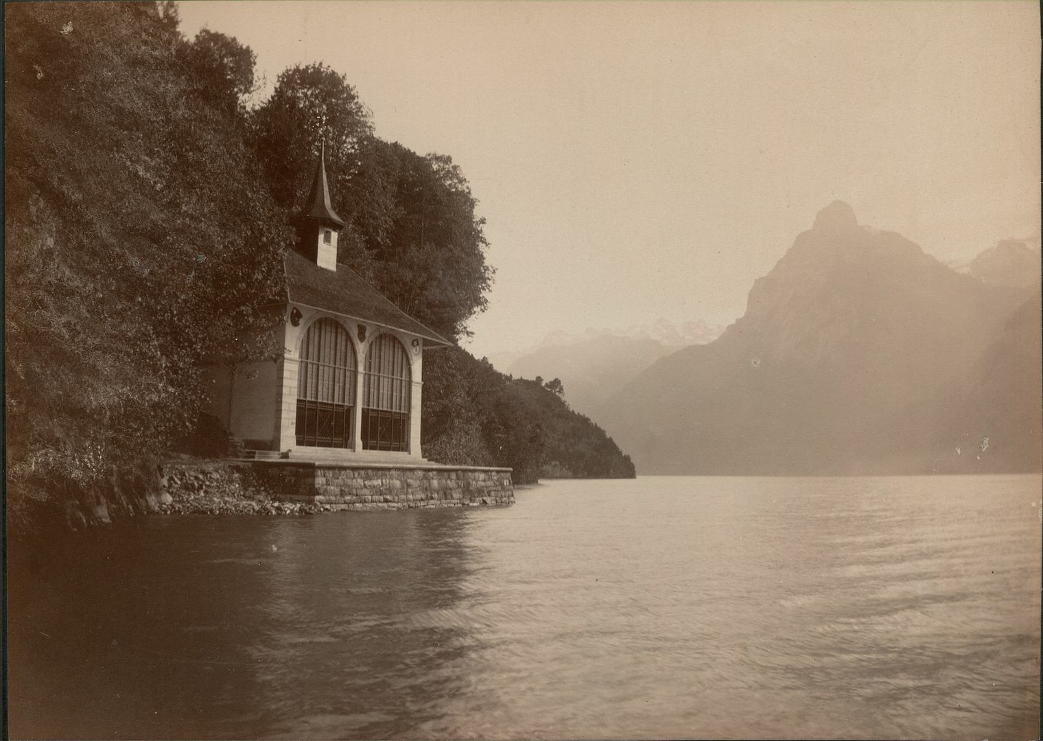 1880s Albumen La Chapelle de Guillaume Tell, Lake Lucerne, Switzerland