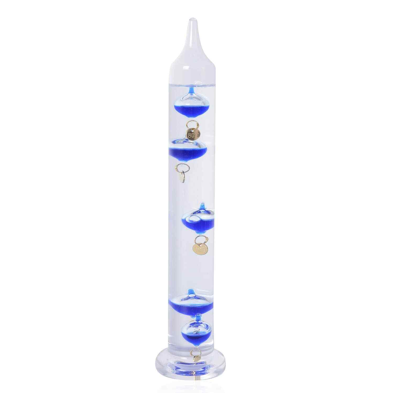 Galileo Thermometer Glass with Blue Floating Balls Office Table Home Decor Gifts
