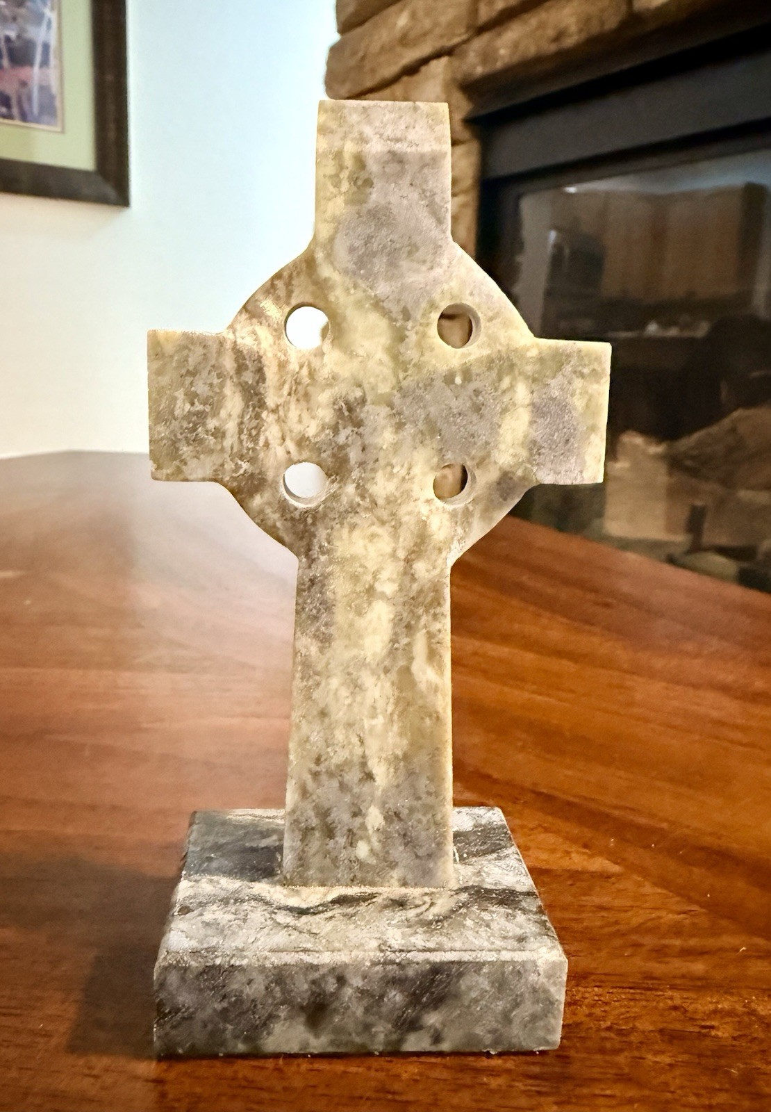 Irish Connemara Marble Celtic Cross Handmade Ireland J.M.J. 5.5” Stone Statue