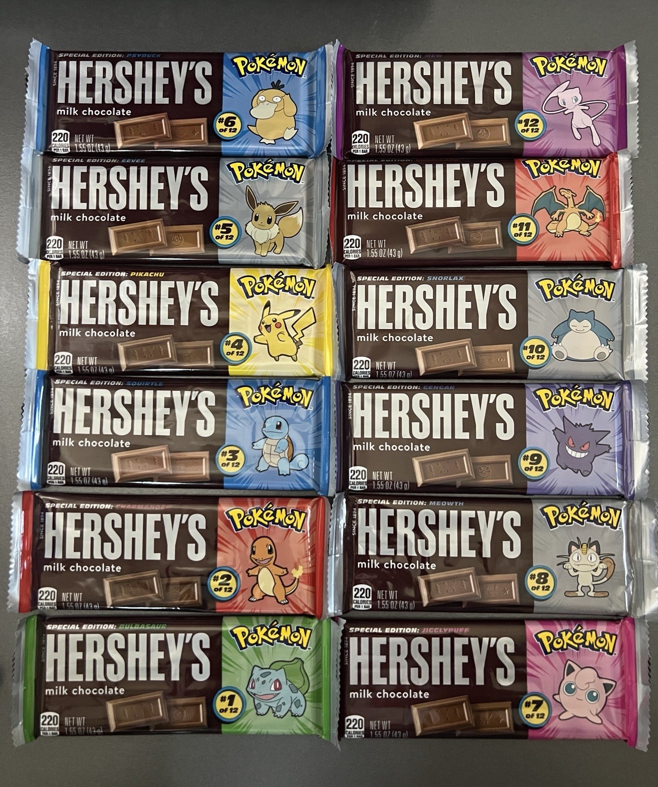 Hershey\'s Chocolate Bars Pokémon Edition — ALL 12 COMPLETE SET UNBROKEN