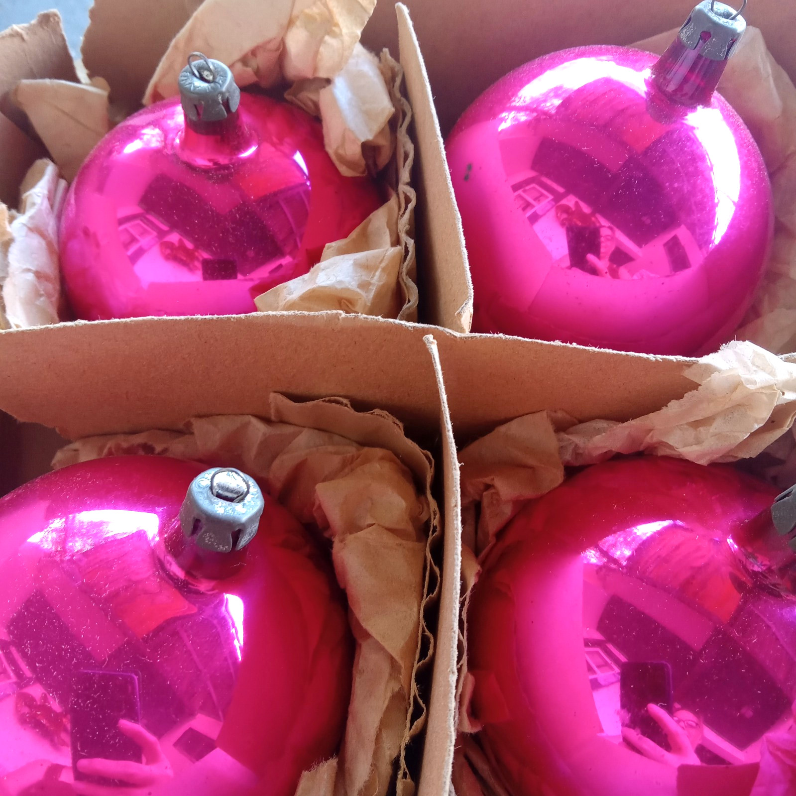 Vintage JUMBO Hot Pink Lot of 4 FANTASIA Christmas Ornaments Vintage JUMBO Hot Pink Lot of 4 FANTASIA Christmas Ornaments