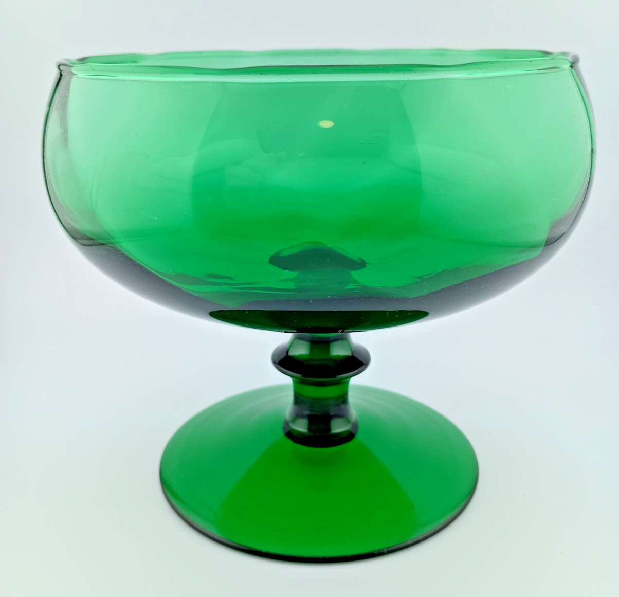 Empoli Glass Pedestal Compote Candy Dish Emerald Green Optic Swirl 5.25\