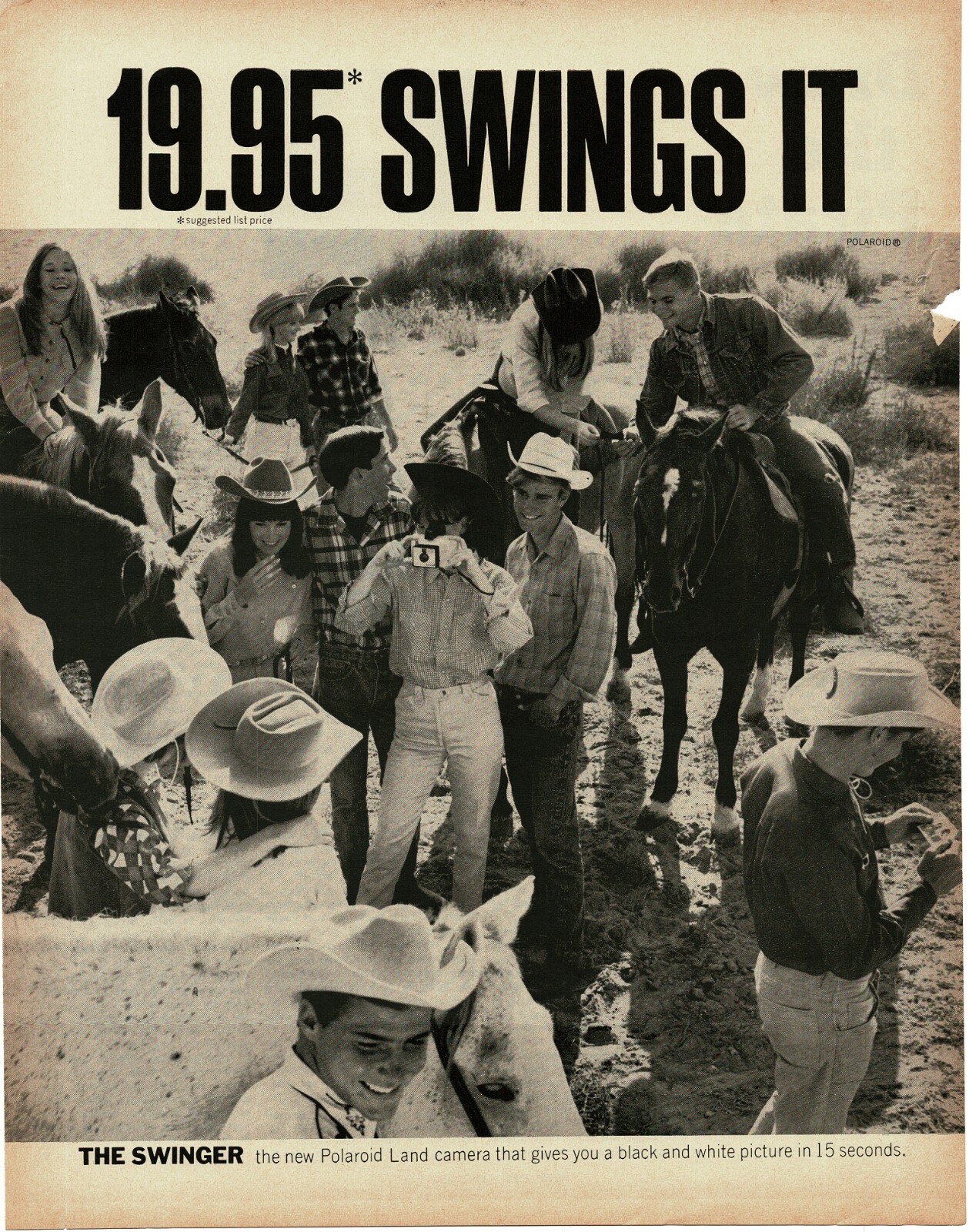 1967 POLAROID Swinger Instant Camera cowboys cowgirls horses Vintage Print Ad