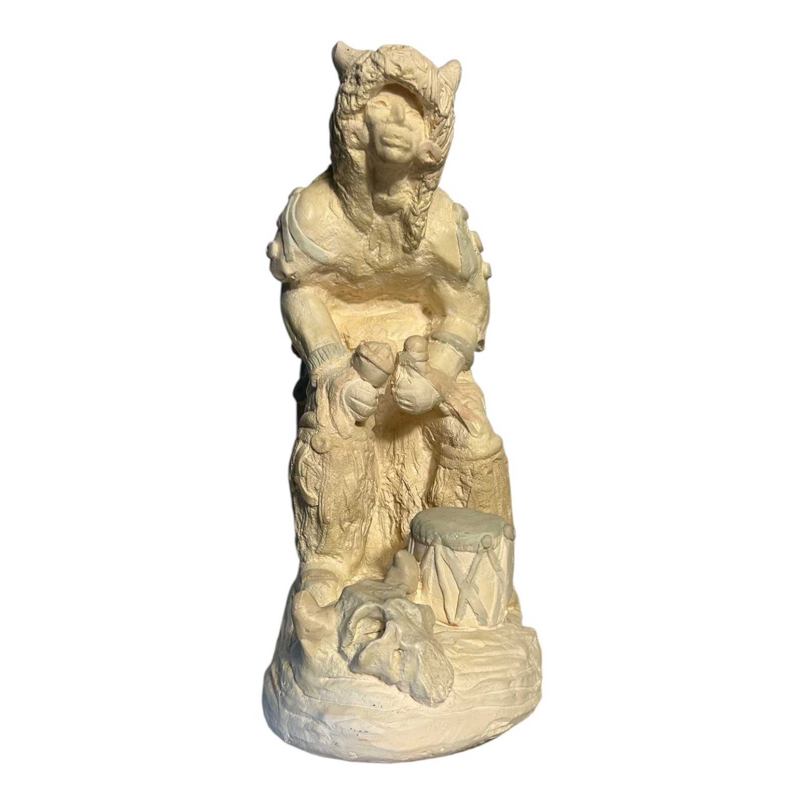 Vintage Cantu Comanche Bison Dancer Native American Gypsum Sculpture Statue 12\