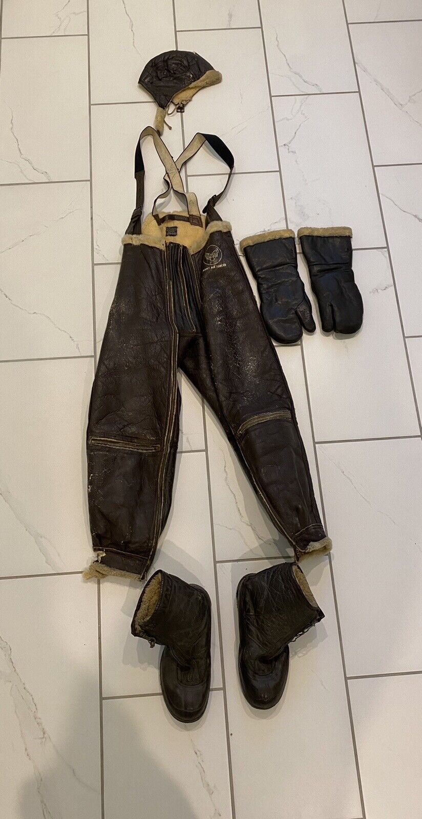 Vtg WW2 Army Air Forces Type B-1 Leather Bomber Trousers Flight Pants,Helmet,etc