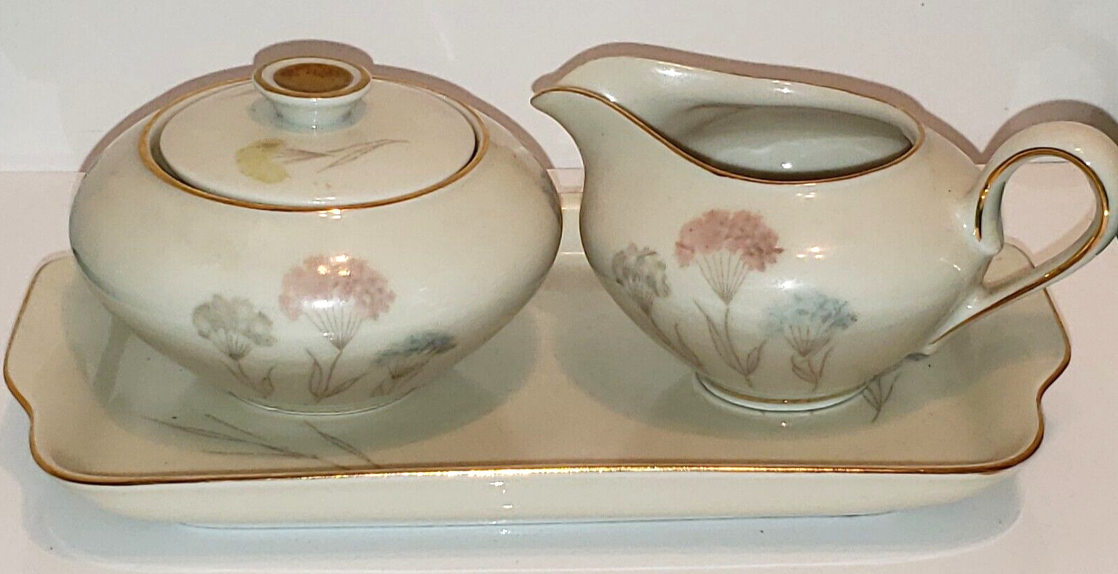 Antique Porcelain KPM Krister Creamer Open Sugar & Tray  Floral