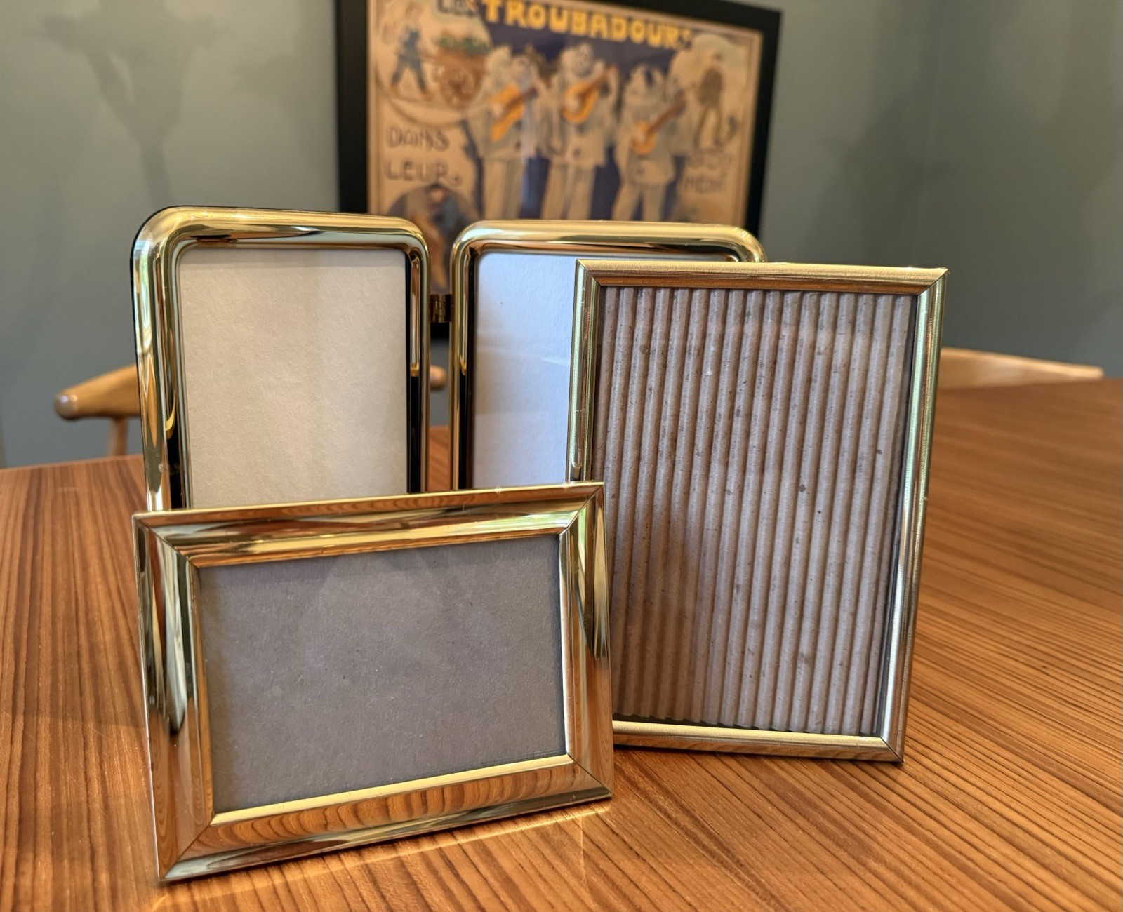 Vintage Gold Brass Picture Frame Lot Set of 3 4x6 5x7 Tabletop Gallery Hinge Mix