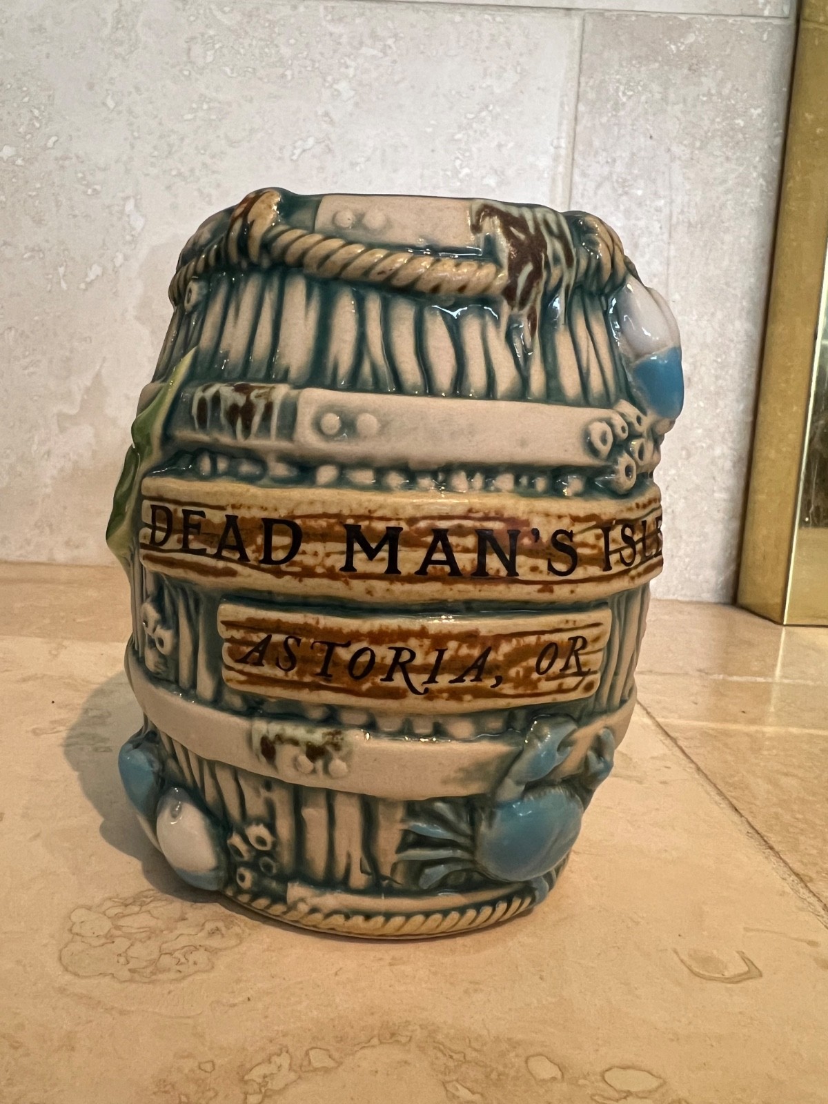 Munktiki Debris Barrel Tiki Mug Hand Painted for Dead Man's Isle w/Swizzle