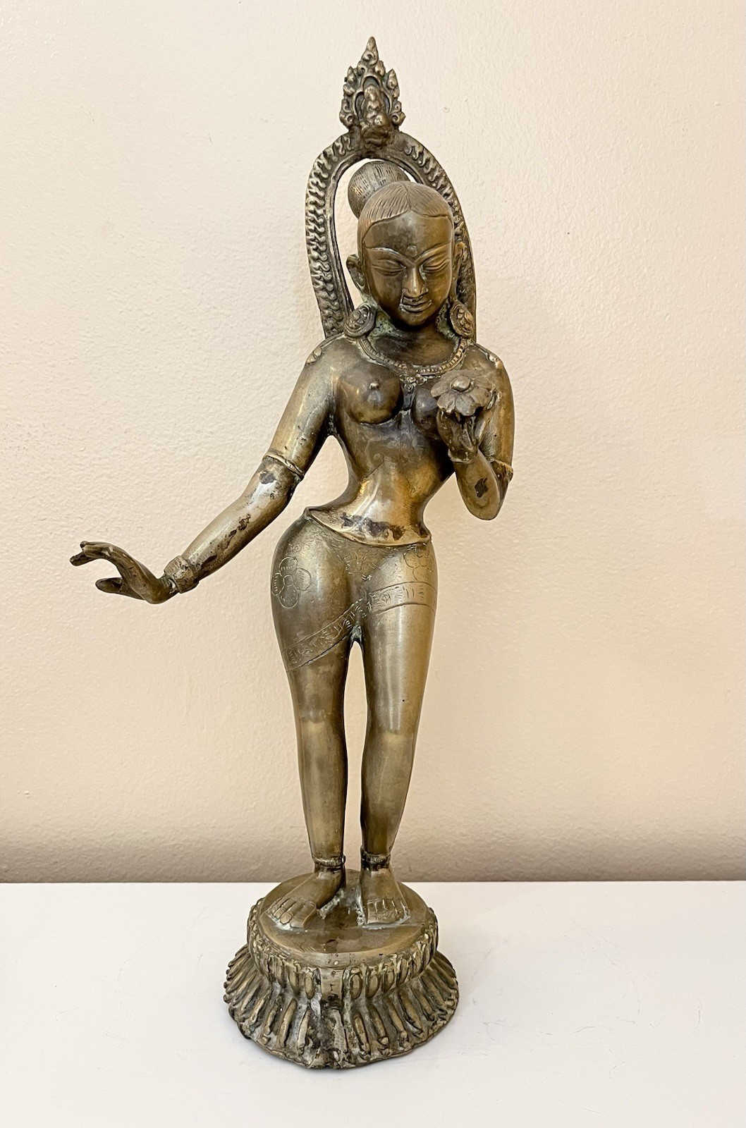Vintage Brass Hindu Goddess Parvati Statue 16.75in Made In India 19th Century