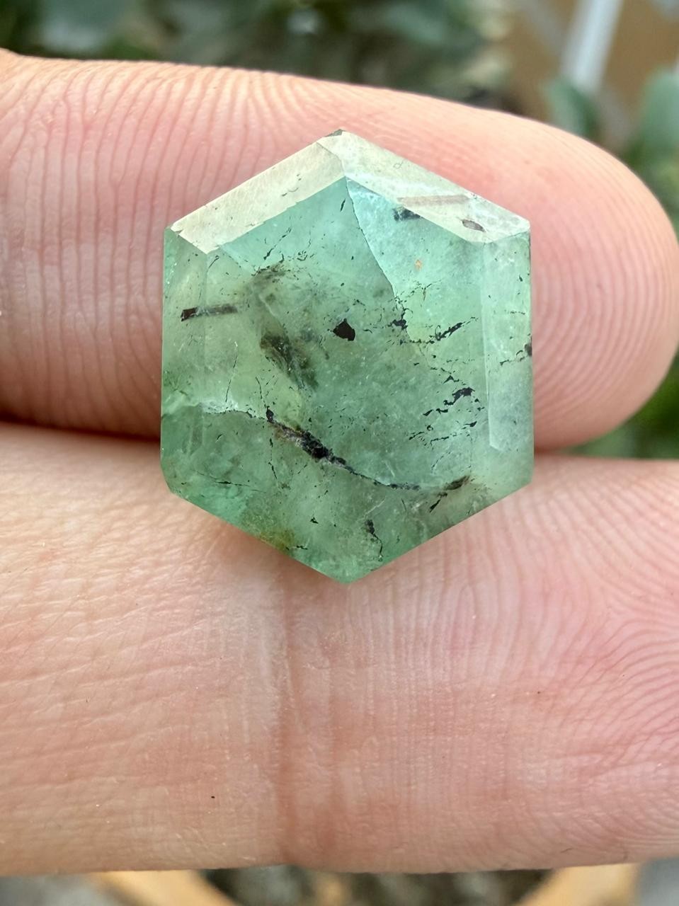 8.30 CT Fantastic Emerald Slice With Natural Ingrown Tourmalines In Its Sides .