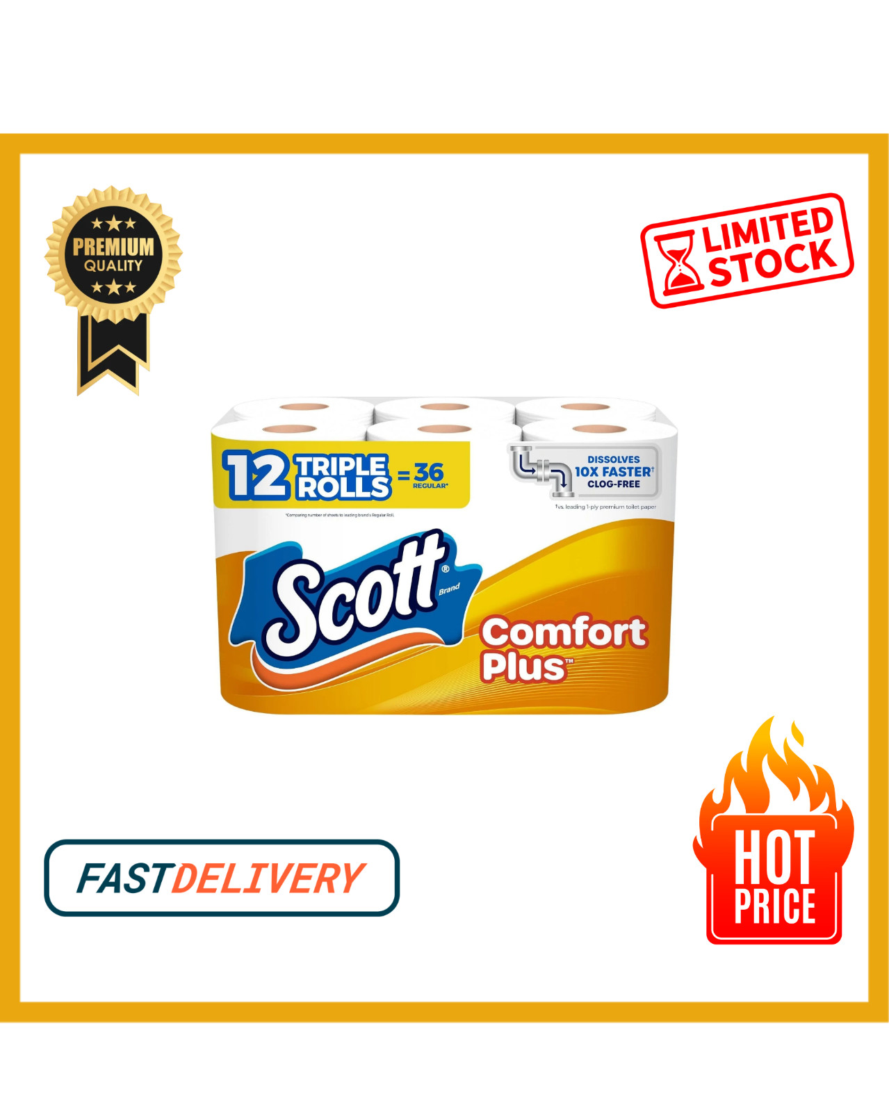 Scott ComfortPlus Toilet Paper, 12 Triple Rolls,231 Sheets per Roll,Septic-Safe Scott ComfortPlus Toilet Paper, 12 Triple Rolls,231 Sheets per Roll,Septic-Safe