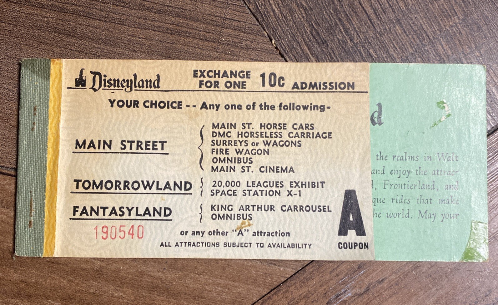 Vintage 1957-1958 Disneyland Junior A Coupon (2) Admission Ticket Book Disney