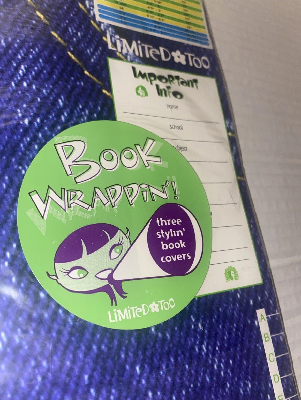 Vintage Limited Too Book Wrappin 80s 90s Schoolbook Cover Textbook Wrap 3 Pack