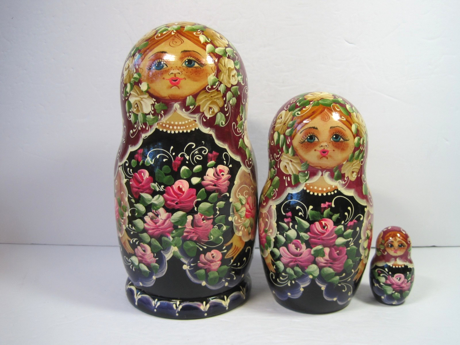 Hand Painted 3pc Nesting Dolls Russian Matryoshka 9.5\ Hand Painted 3pc Nesting Dolls Russian Matryoshka 9.5\