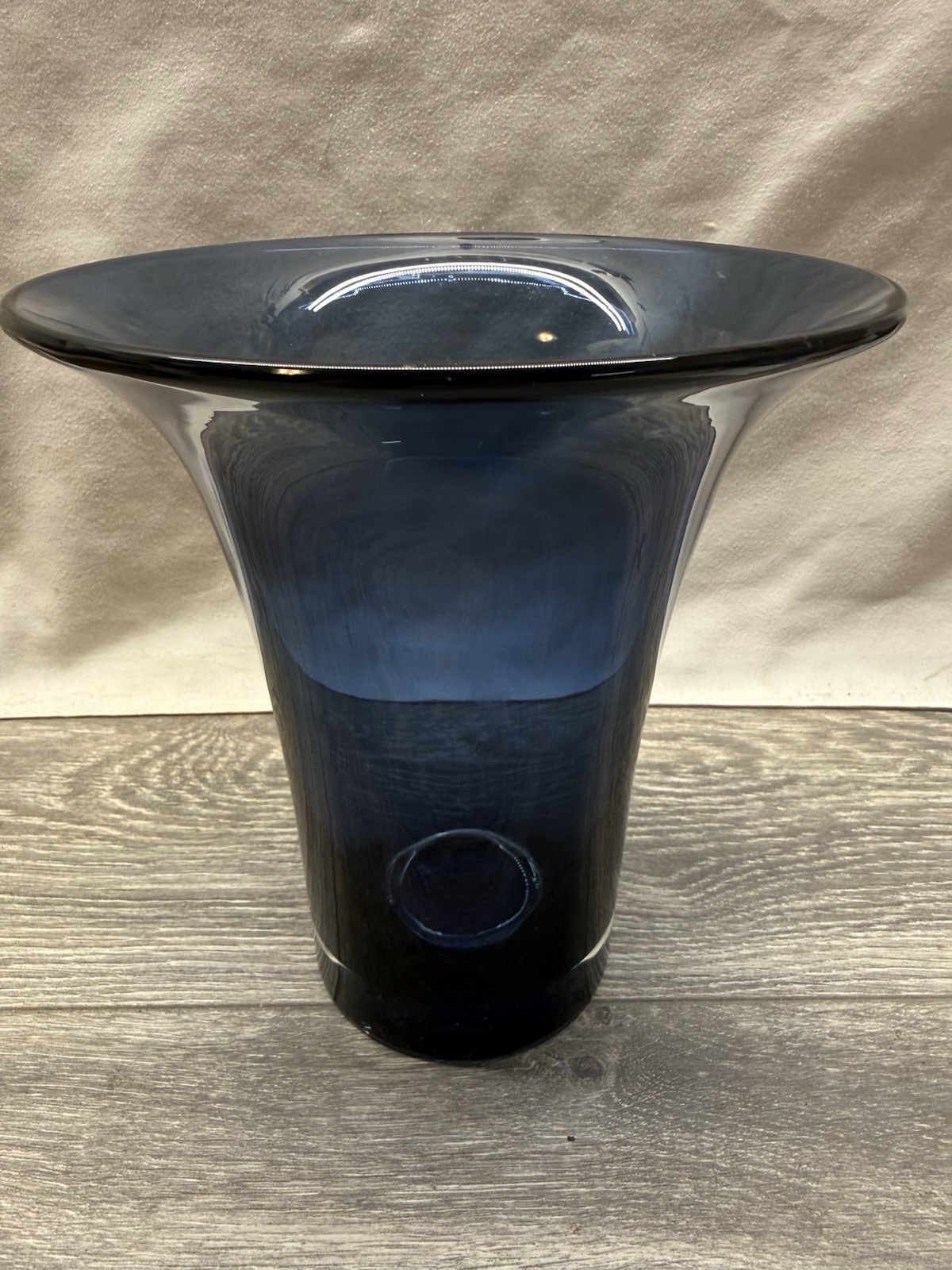 Solid Cobalt Blue Crystal Flared Vase ~ With Thick Crystal Clear Base