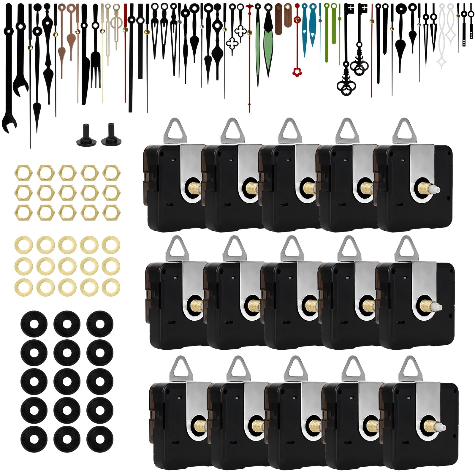 15 Pack Mechanism Replacement Kit with 20 Hands, Quartz Clock Movement Replac...