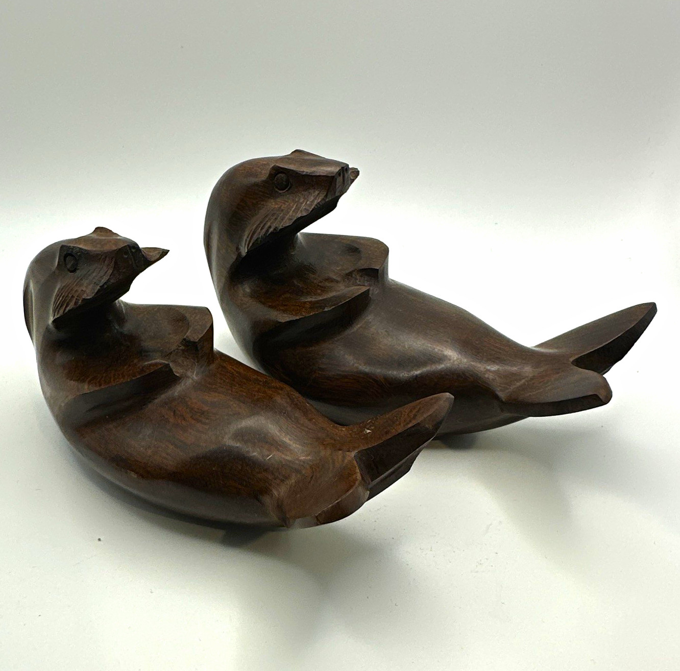 Pair of Handmade Wooden Seal Figurine Carved Wood Animal Figurines