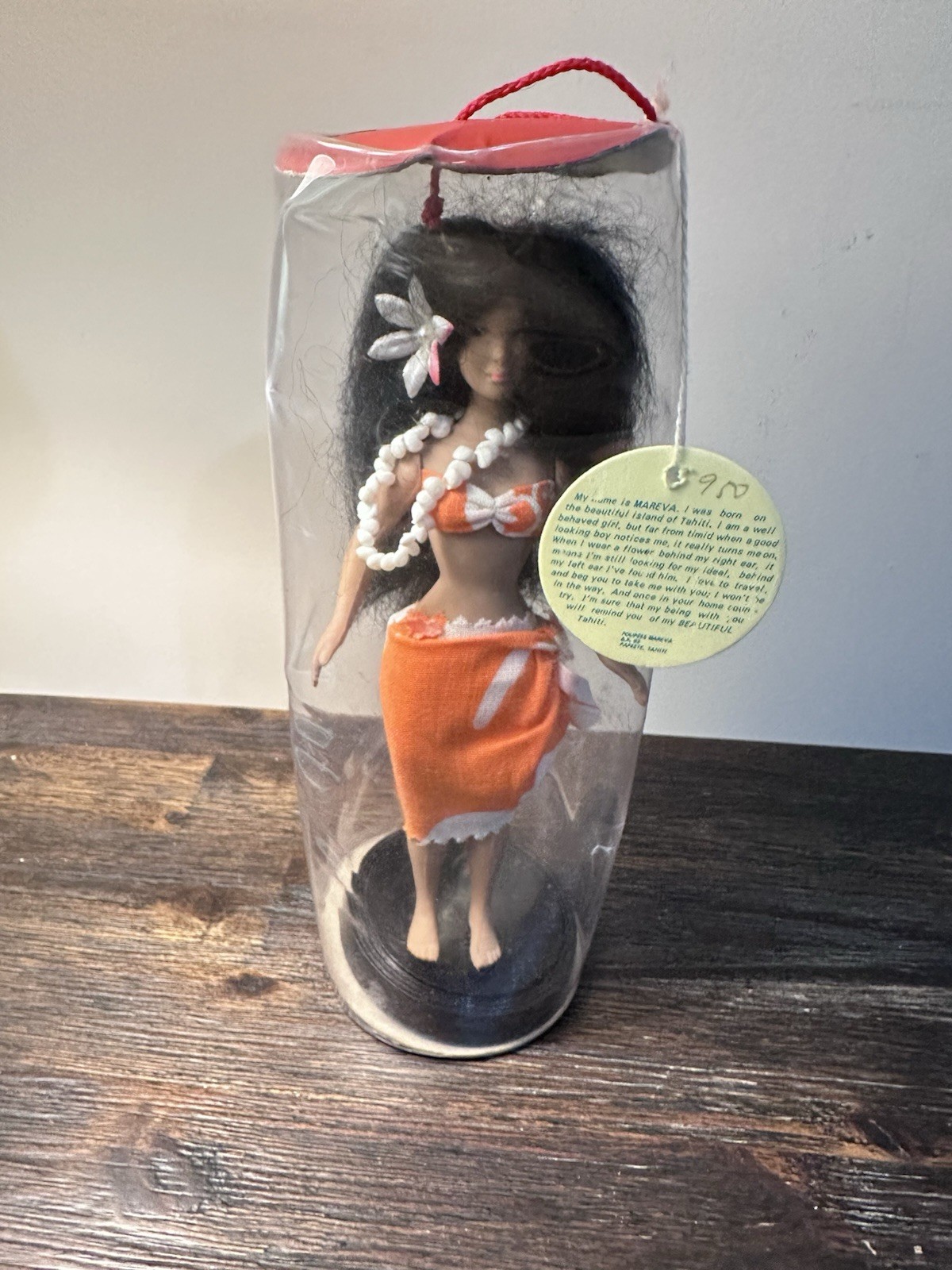 Vintage 1980 Tahiti Hula Girl Dancer Souvenir Doll Poupees MAREVA, With Tags