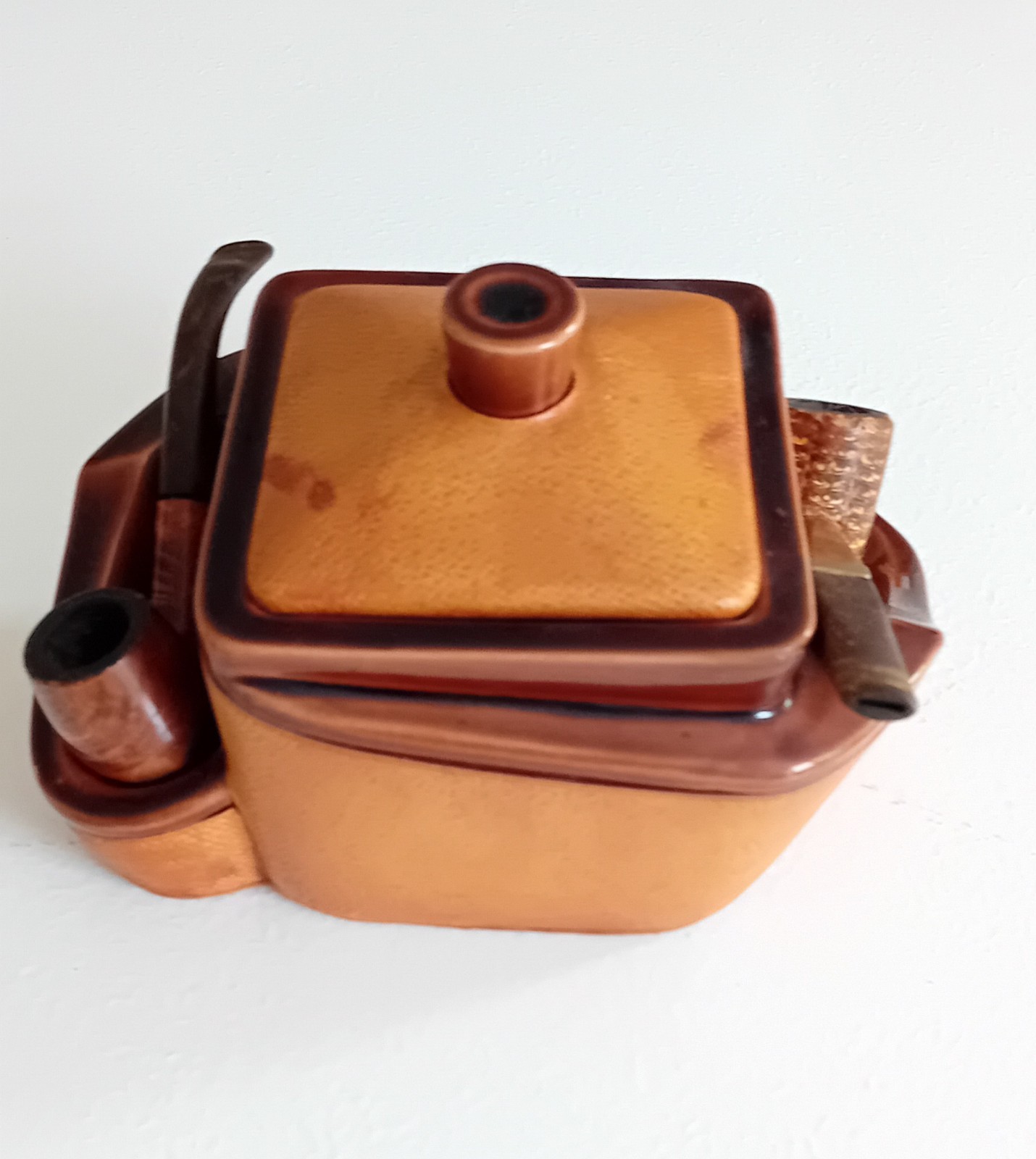 LONGCHAMP Art Deco earthenware + leather pipe holder snuffbox probably LONGCHAMP Art Deco earthenware + leather pipe holder snuffbox probably
