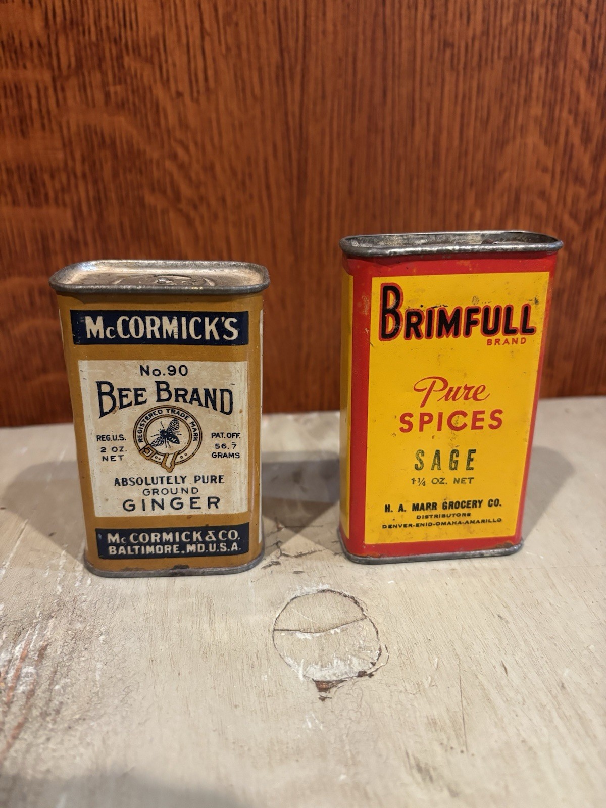 Vintage McCormick’s Bee Brand And Brimfull Spice Tins 