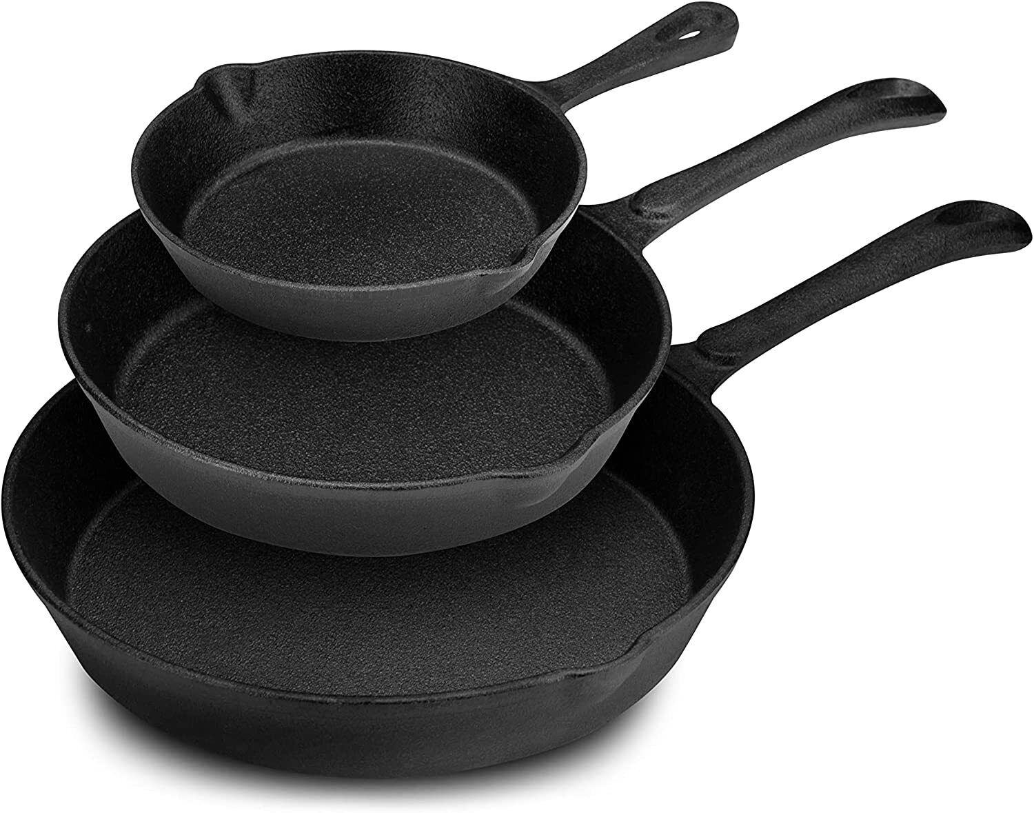 Cast Iron Skillet Set 3 Piece Nonstick Pre-Seasoned Pan Frying Camping Cooking